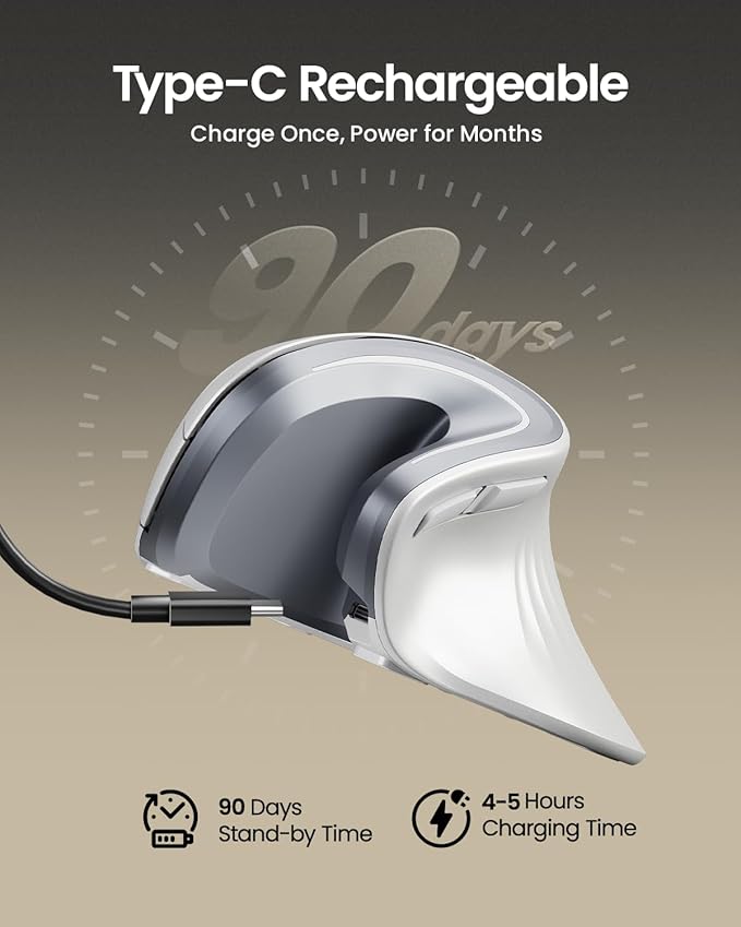 ProtoArc EM11 NL Wireless Vertical Ergonomic Mouse – Multi-Device USB-C | ماوس بروتو آرك EM11 NL العمودي اللاسلكي المريح متعدد الأجهزة USB-C