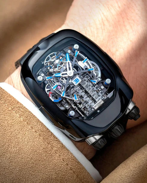 Jacob & Co. Bugatti Chiron Tourbillon علبة من التيتانيوم الأسود DLC | تحفة مستوحاة من عالم الهايبركار بأقصى درجات الفخامة والدقة**