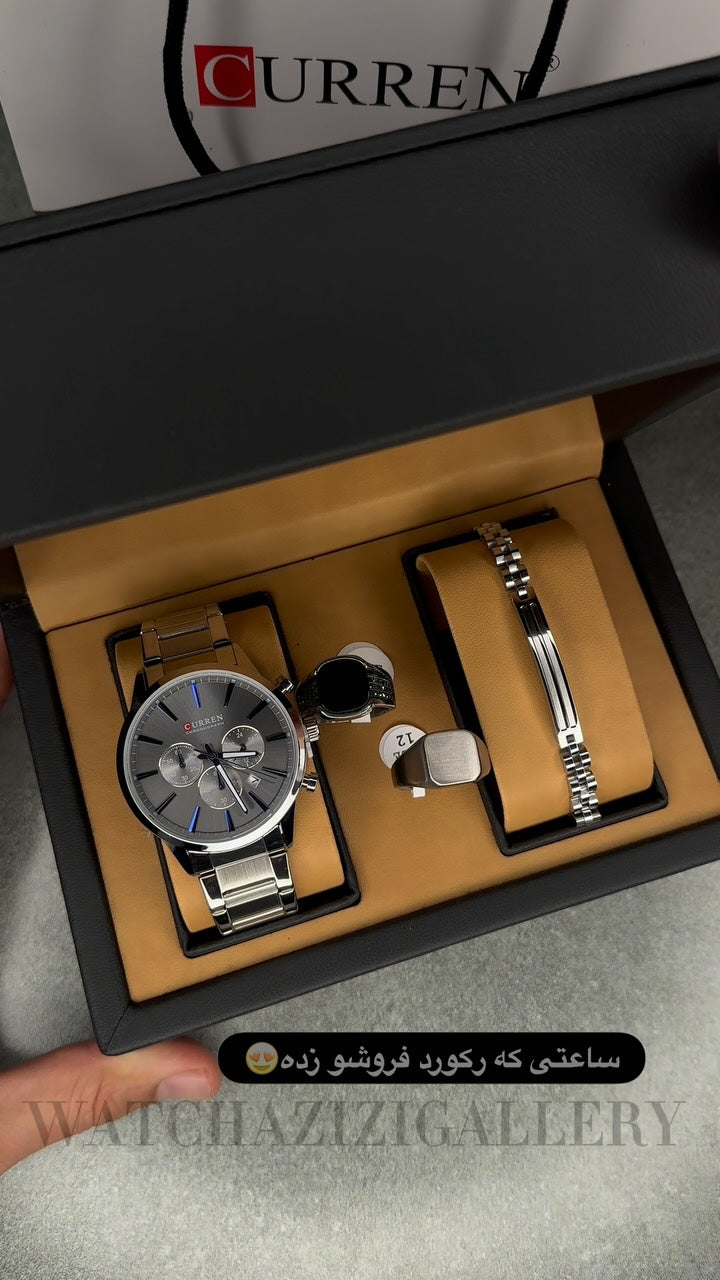 Luxury Men’s Gift Set – Silver Classic Edition (CURREN) طقم هدايا رجالي فاخر – إصدار الفضة الكلاسيكي (CURREN)