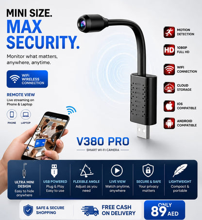Portable USB Mini WiFi Camera – 1080P HD Wireless Security Camera with Motion Detection & Remote Viewing