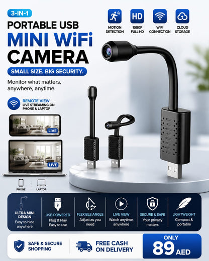 Portable USB Mini WiFi Camera – 1080P HD Wireless Security Camera with Motion Detection & Remote Viewing