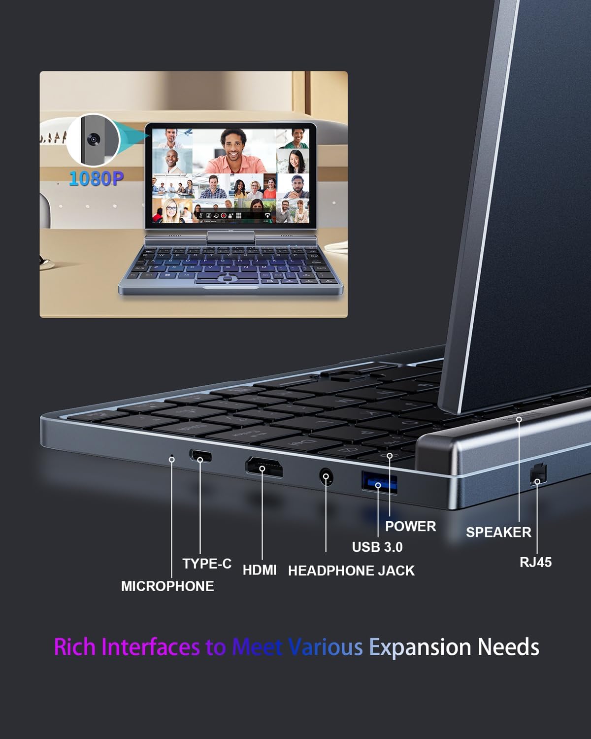 Smart 2-in-1 Mini Laptop – 8" Touch Screen, Windows 11 Pro, 12GB RAM, 512GB SSD  -  لابتوب ذكي صغير 2-في-1 بشاشة لمس تدعم الكتابة، ويندوز 11 برو