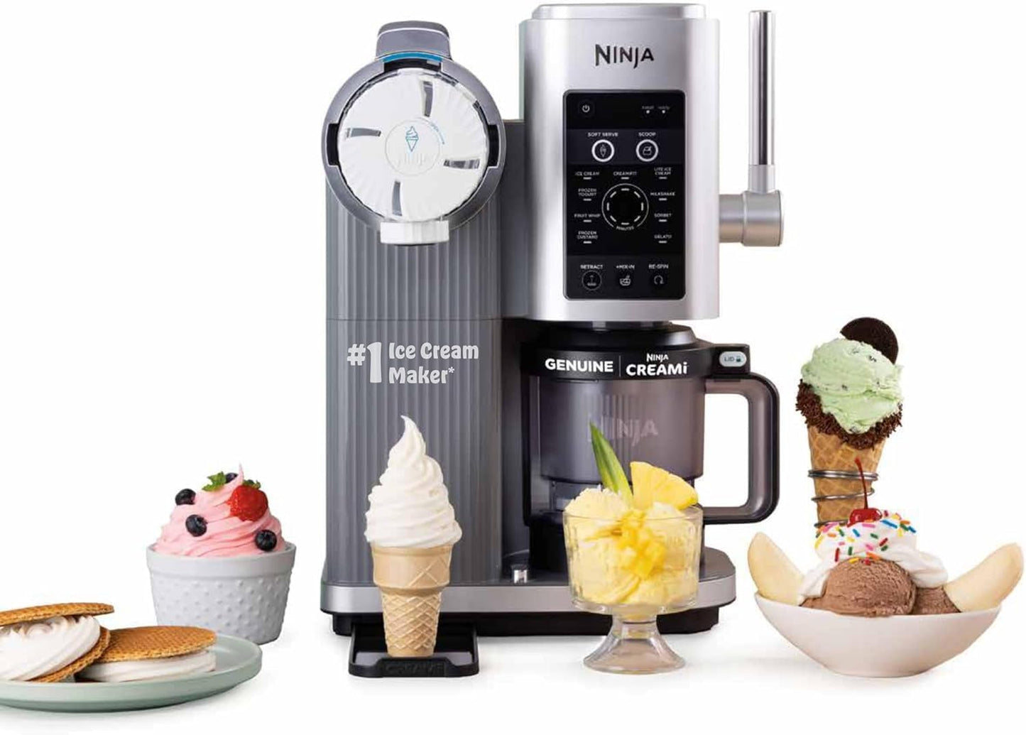 Ninja Swirl CREAMi صانعة آيس كريم وجيلاتو | 13 وظائف | 2 حاويات | بلاتيني فضي