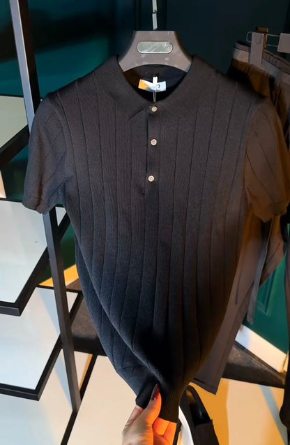Premium Men’s Black Outfit Set | طقم رجالي كامل Black Polo + Slim-Fit Pants + Slip-On Shoes + Crossbody Bag