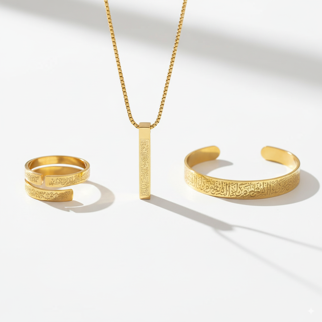 Buy 1 Get 1 Free - Ayatul Kursi Jewelry Set | Bracelet, Bar Necklace &amp; Adjustable Ring