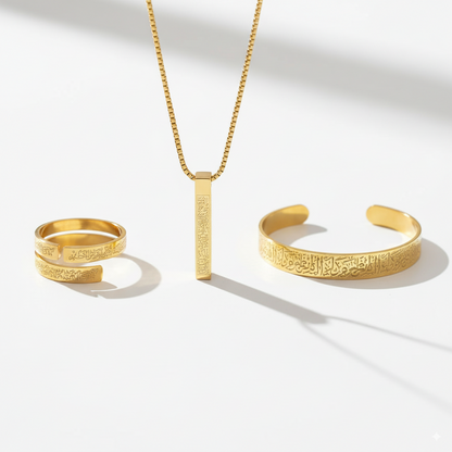 Buy 1 Get 1 Free - Ayatul Kursi Jewelry Set | Bracelet, Bar Necklace &amp; Adjustable Ring