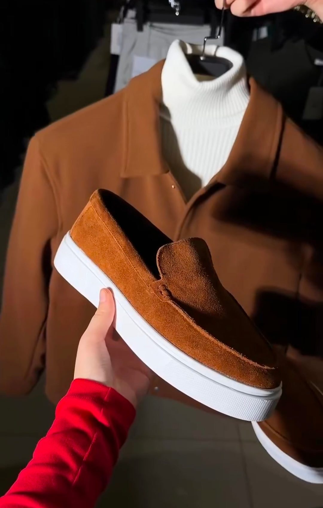 Perfect Combo: Shirt, Pant &amp; Loafers "التركيبة المثالية: قميص، بنطال وأحذية لوفر!" – Camel Shirt, White Pant & Camel Loafers Combo