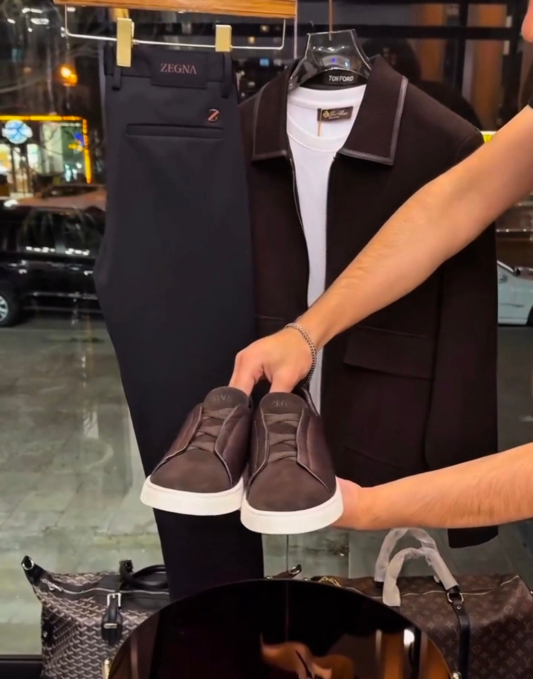 Perfect Combo: Shirt, Pant & Sneakers"التركيبة المثالية: قميص، بنطال وأحذية رياضية!" –  Dark Brown .