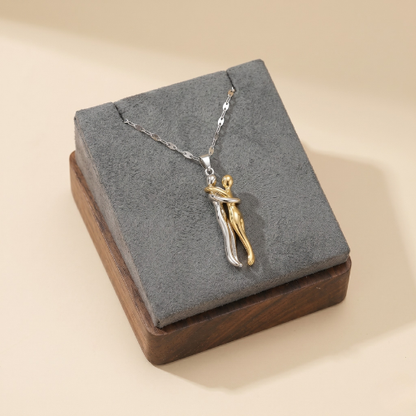 Couple Hug Heart Pendant Necklace – 18K Gold-Plated
