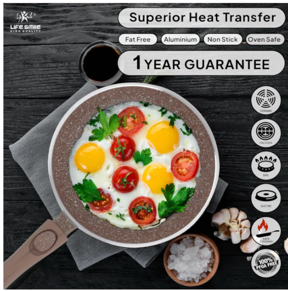 LIFE SMILE 29-Piece Cookware Set | Granite Stone Non-Stick Pots & Pans | طقم أواني الطبخ 29 قطعة جرانيت Regular price