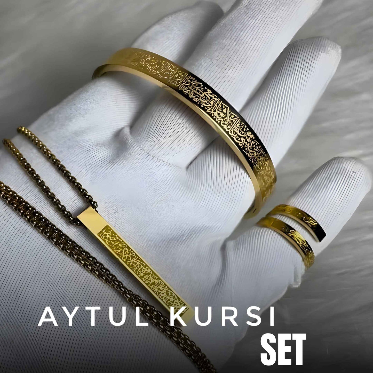 Buy 1 Get 1 Free - Ayatul Kursi Jewelry Set | Bracelet, Bar Necklace &amp; Adjustable Ring