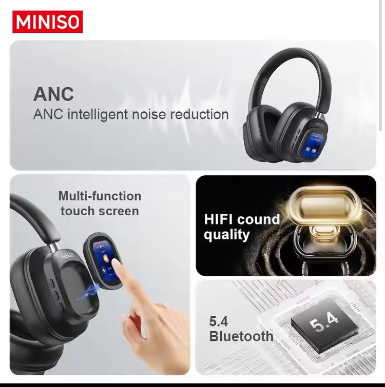 MINISO G90 Wireless Headphones with Built-in Microphone Noise Cancellation Touch Screen Headset,Earbuds Foldable Gaming Headset