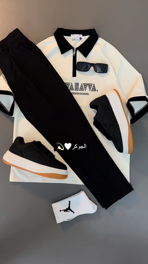 Perfect Combo: Shirt, Pants & Sneakers& Watch "التركيبة المثالية: قميص، بنطال وأحذية رياضية!" – White & Black Combo