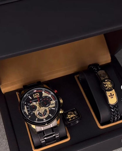 Royal Men’s Gift Set | طقم ساعة رجالي فاخر (Watch + Bracelet + Ring)