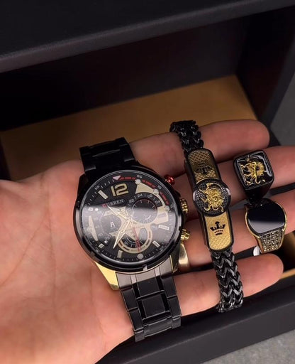 Royal Men’s Gift Set | طقم ساعة رجالي فاخر (Watch + Bracelet + Ring)