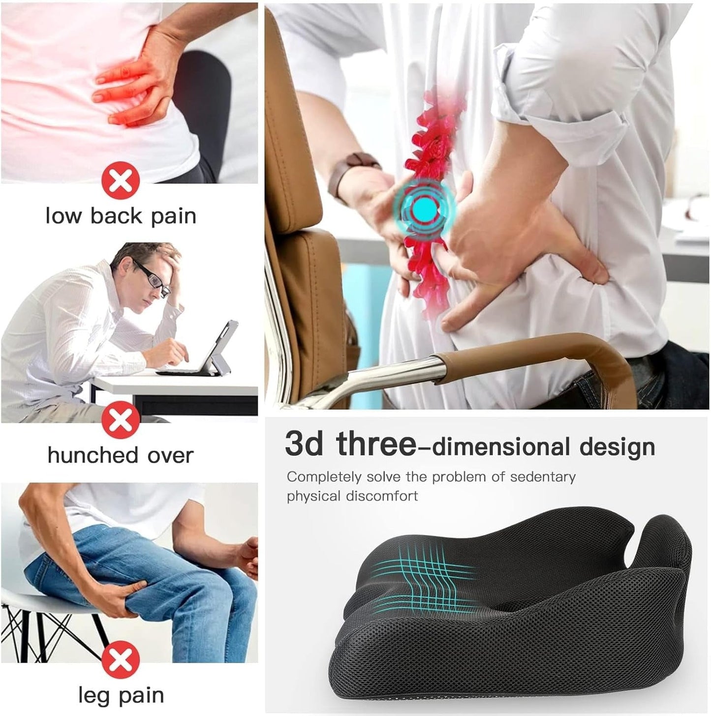 Memory foam office chair cushions, car seat back support cushions with a washable cover