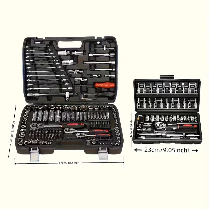 Car Repair Tool Kit, Upgraded Black 46 Black 216, Equipped with Plastic Storage Box, Including Hex Wrench, 1/2" * 3/4" Drive Deep And Standard Ratchet Socket, Screwdriver And Extension Rod, Suitable for Home Maintenance