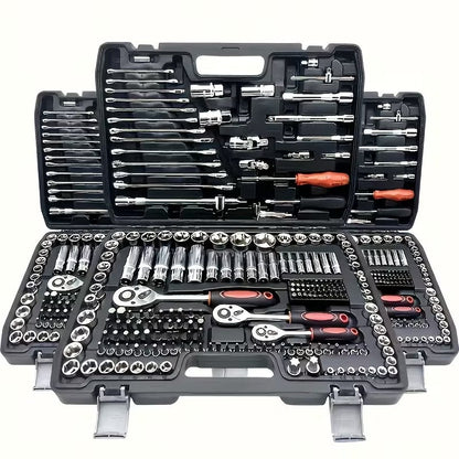 Car Repair Tool Kit, Upgraded Black 46 Black 216, Equipped with Plastic Storage Box, Including Hex Wrench, 1/2" * 3/4" Drive Deep And Standard Ratchet Socket, Screwdriver And Extension Rod, Suitable for Home Maintenance