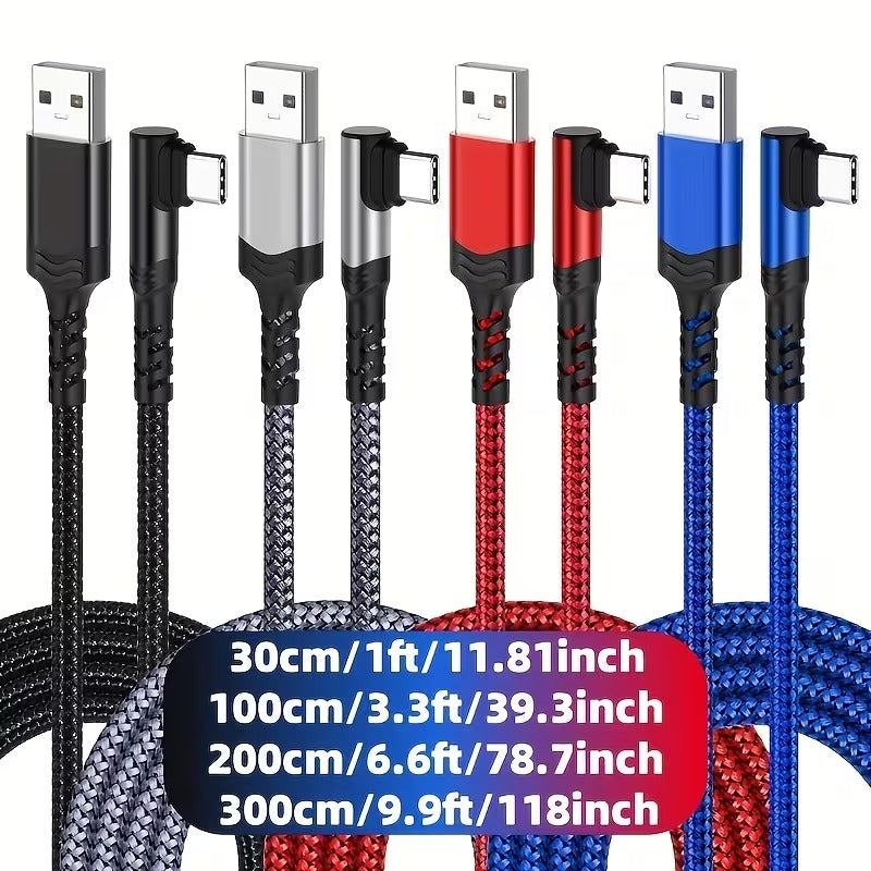 Fast Charging, Right Angle USB to USB C Cable Braided USB C Charger for Samsung for Huawei for Xiaomi for Redmi for Oppo for Oneplus And More Smartphone