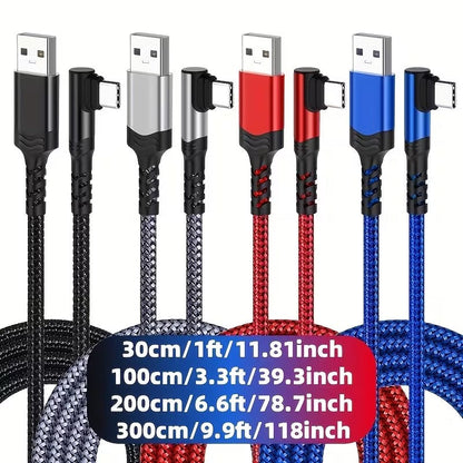 Fast Charging, Right Angle USB to USB C Cable Braided USB C Charger for Samsung for Huawei for Xiaomi for Redmi for Oppo for Oneplus And More Smartphone