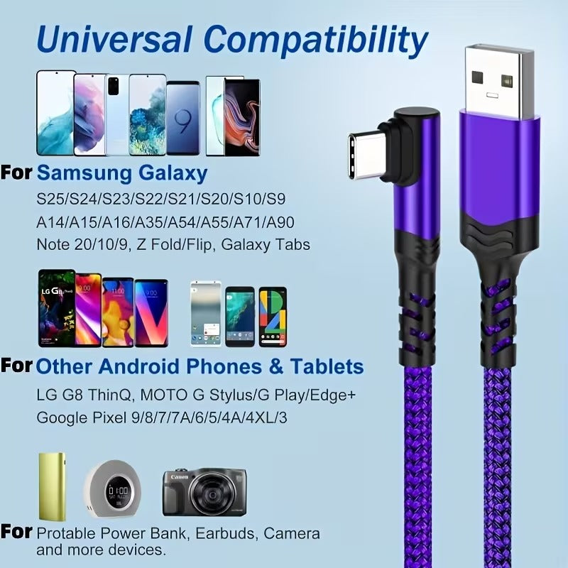 Fast Charging, Right Angle USB to USB C Cable Braided USB C Charger for Samsung for Huawei for Xiaomi for Redmi for Oppo for Oneplus And More Smartphone