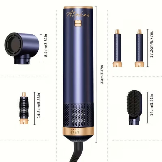 Air Brush & Detachable Curler - Dual Function Hair Styler with Automatic Shut-Off, 3 Heat Settings, 3 Brush Heads for Wet/Dry Use, 1.5-2.5m Cord, 220V, No Battery Needed, Curling & Straightening Tool for All Hair Types