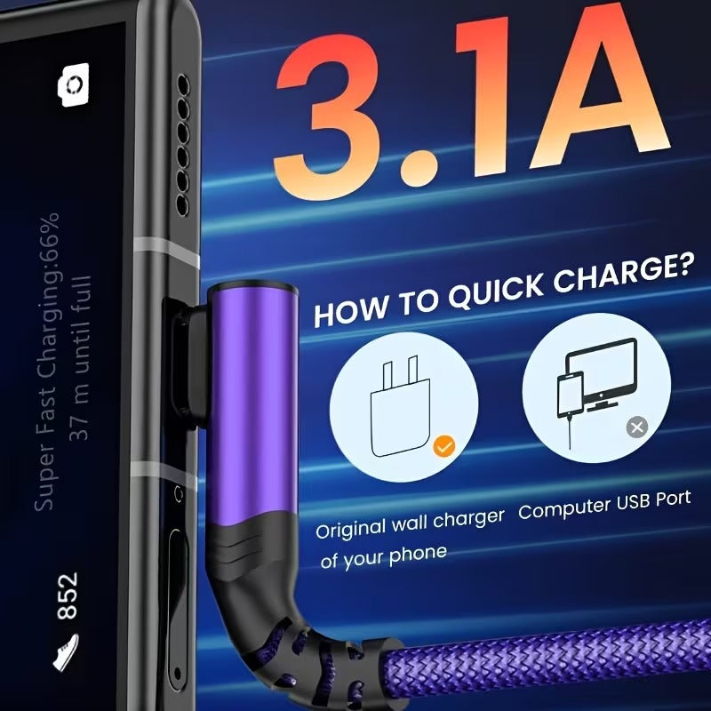 Fast Charging, Right Angle USB to USB C Cable Braided USB C Charger for Samsung for Huawei for Xiaomi for Redmi for Oppo for Oneplus And More Smartphone