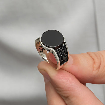 Crystal-Crowned Noir Statement Ring