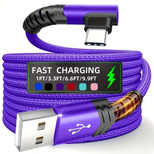 Fast Charging, Right Angle USB to USB C Cable Braided USB C Charger for Samsung for Huawei for Xiaomi for Redmi for Oppo for Oneplus And More Smartphone