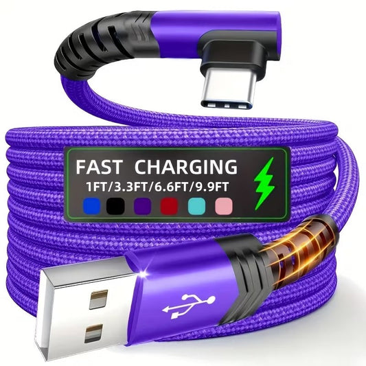 Fast Charging, Right Angle USB to USB C Cable Braided USB C Charger for Samsung for Huawei for Xiaomi for Redmi for Oppo for Oneplus And More Smartphone