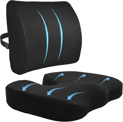 Memory foam office chair cushions, car seat back support cushions with a washable cover