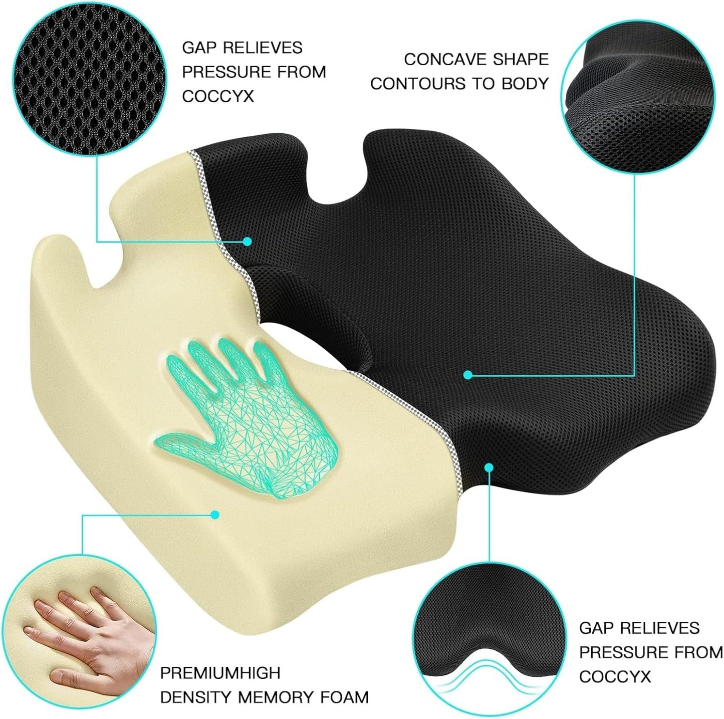 Memory foam office chair cushions, car seat back support cushions with a washable cover