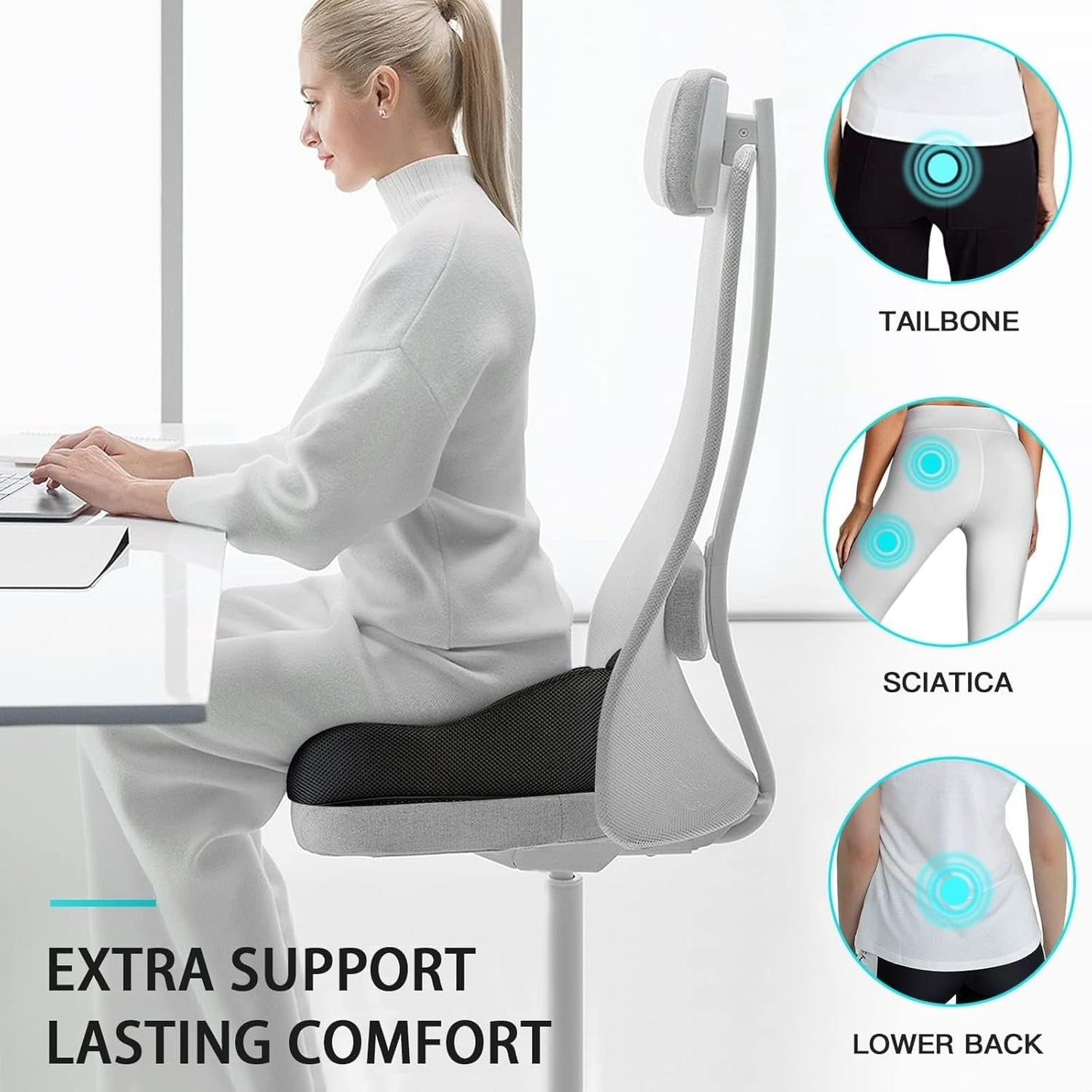 Memory foam office chair cushions, car seat back support cushions with a washable cover