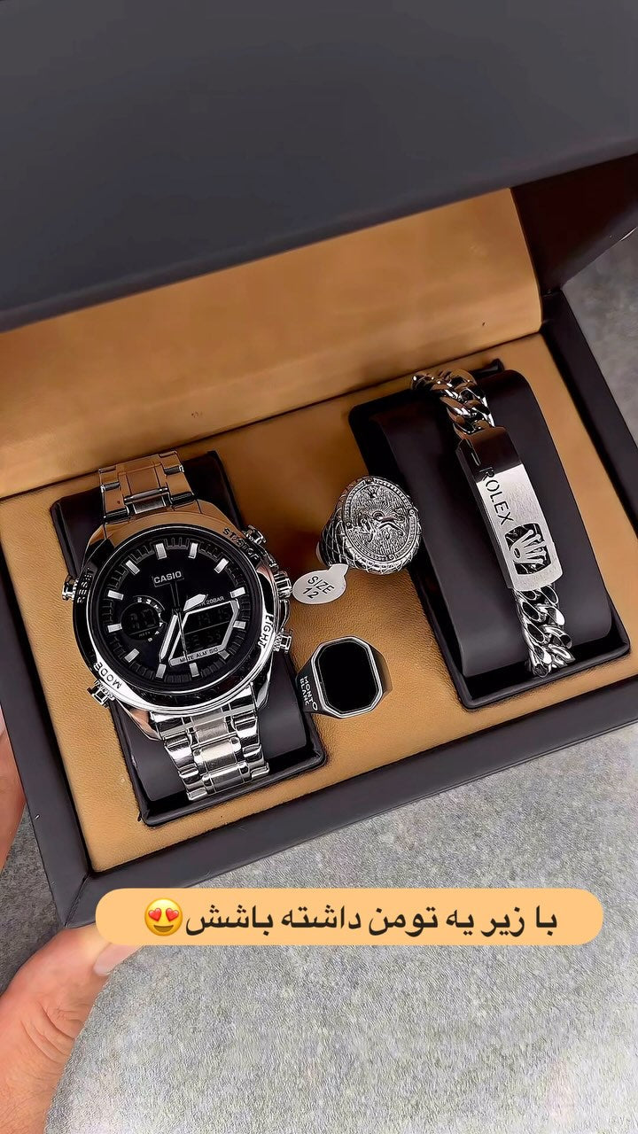 Luxury Men’s Gift Set – Silver Sport Edition  طقم هدايا رجالي فاخر – إصدار رياضي فضي